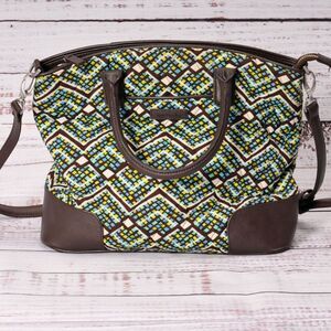 Vera Bradley Fabric / Leather Large Tote Bag in Rainforest